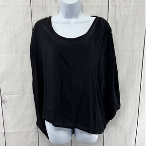 Emille Grecian Soft Draped Batwing Sleeve Silk Blouse EUC Black Women's